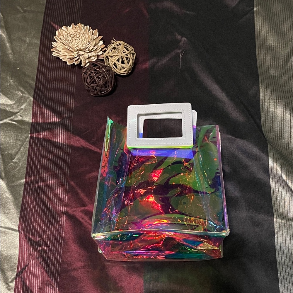 Holographic Tote Bag with White Handle